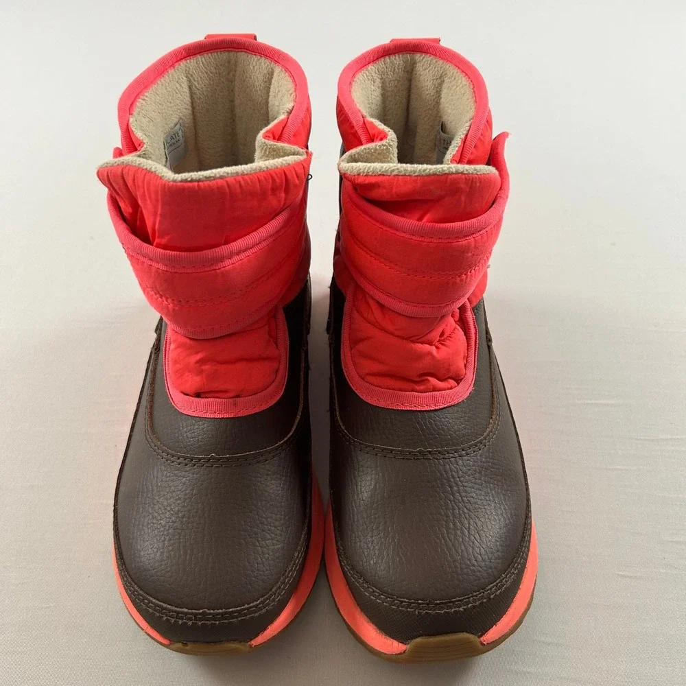 UGG Snow Boots Kids Girls Size 3 Brown Neon Pink Hook Loop Leather Winter Warm